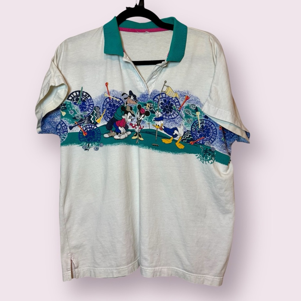 Vintage Disney Golf Polo Shirt White Size XL